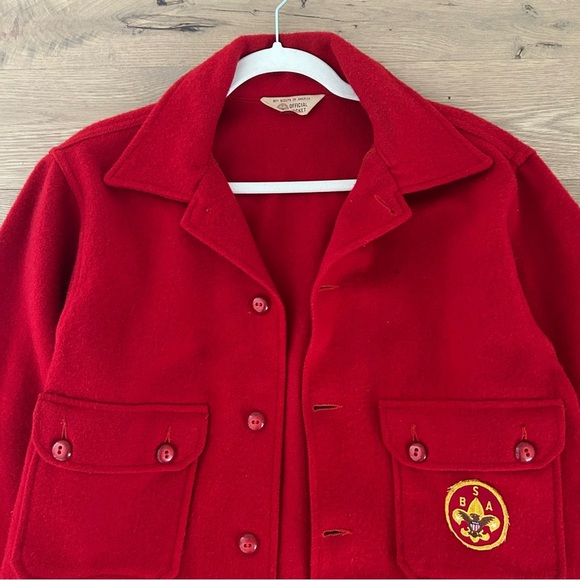 Vintage Boy Scout Jac-Shirt Jacket Uniform Nostalgia Patch Red Wool 553L Size 42